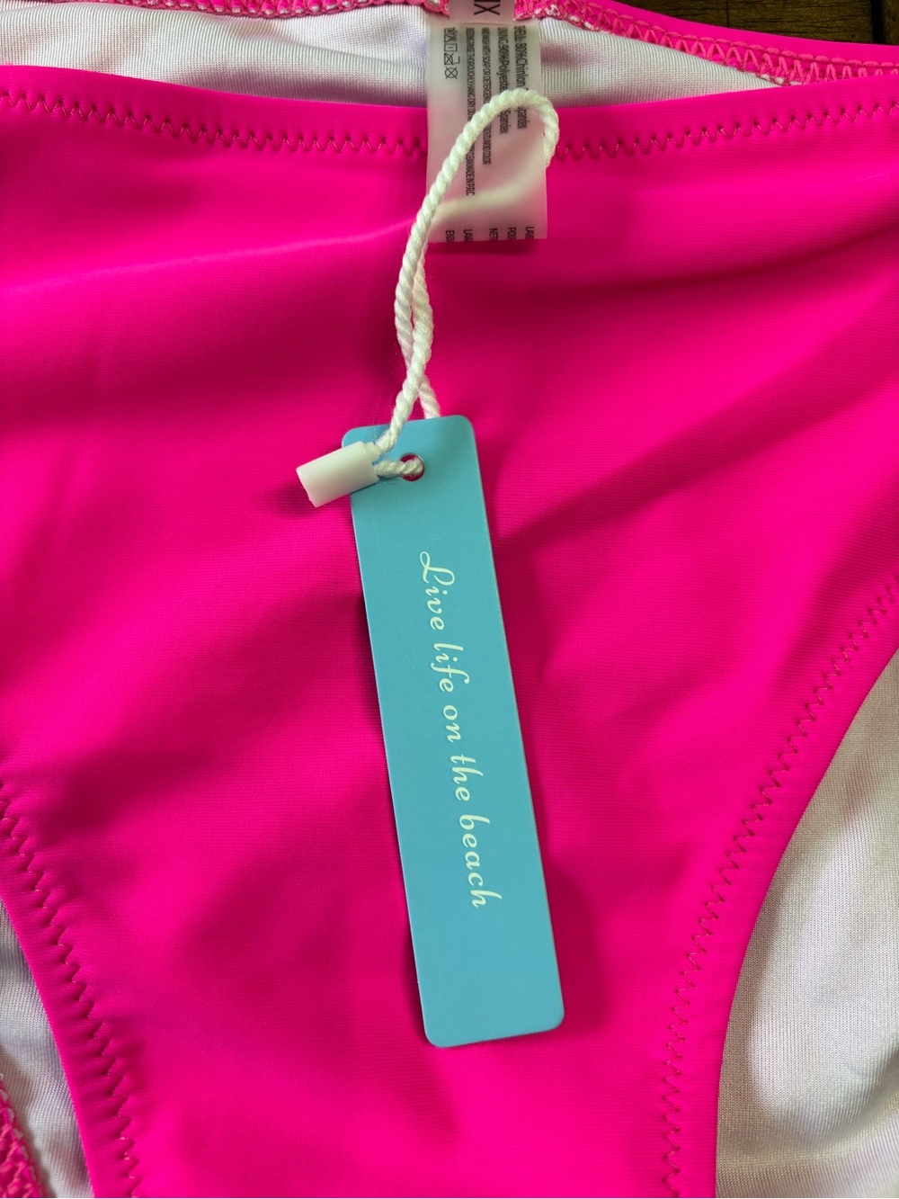 Neon Pink & Lime Two-Piece Bikini Set, top is size L, bottoms size XL - Picture 2 of 6